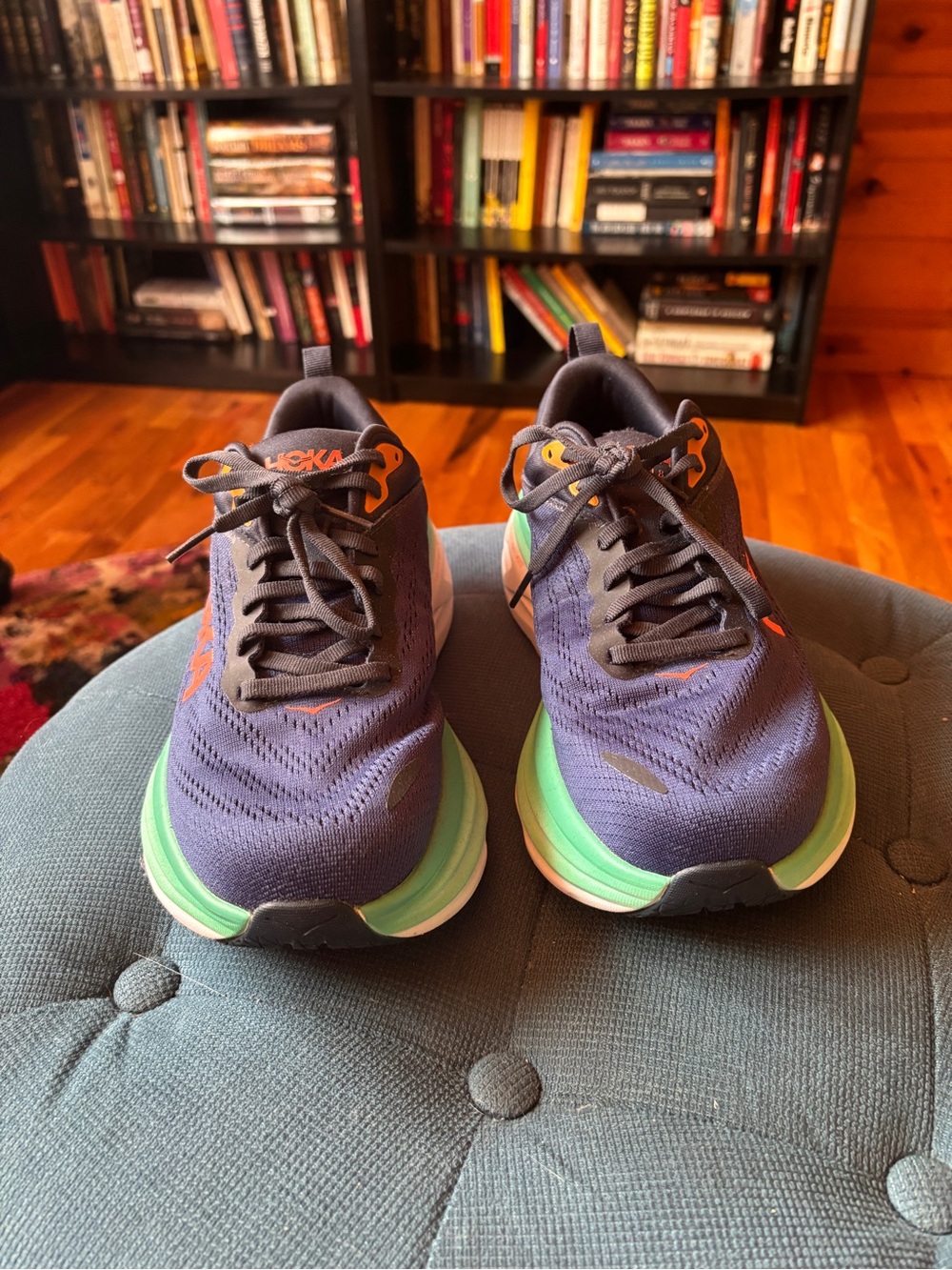 Hoka Navy Sneakers with Coral Logo and Mint Midsole - Picture 4 of 6